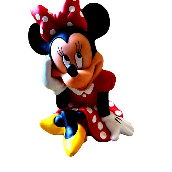 Vintage Disney Minnie Mouse With Red Dress Coin Bank Plastic Rubber - Picture 1 of 6